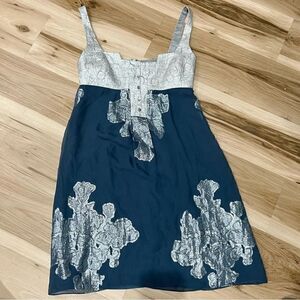 Nicole Miller Collection Dress Metallic Silver Brocade Silk Women’s 2